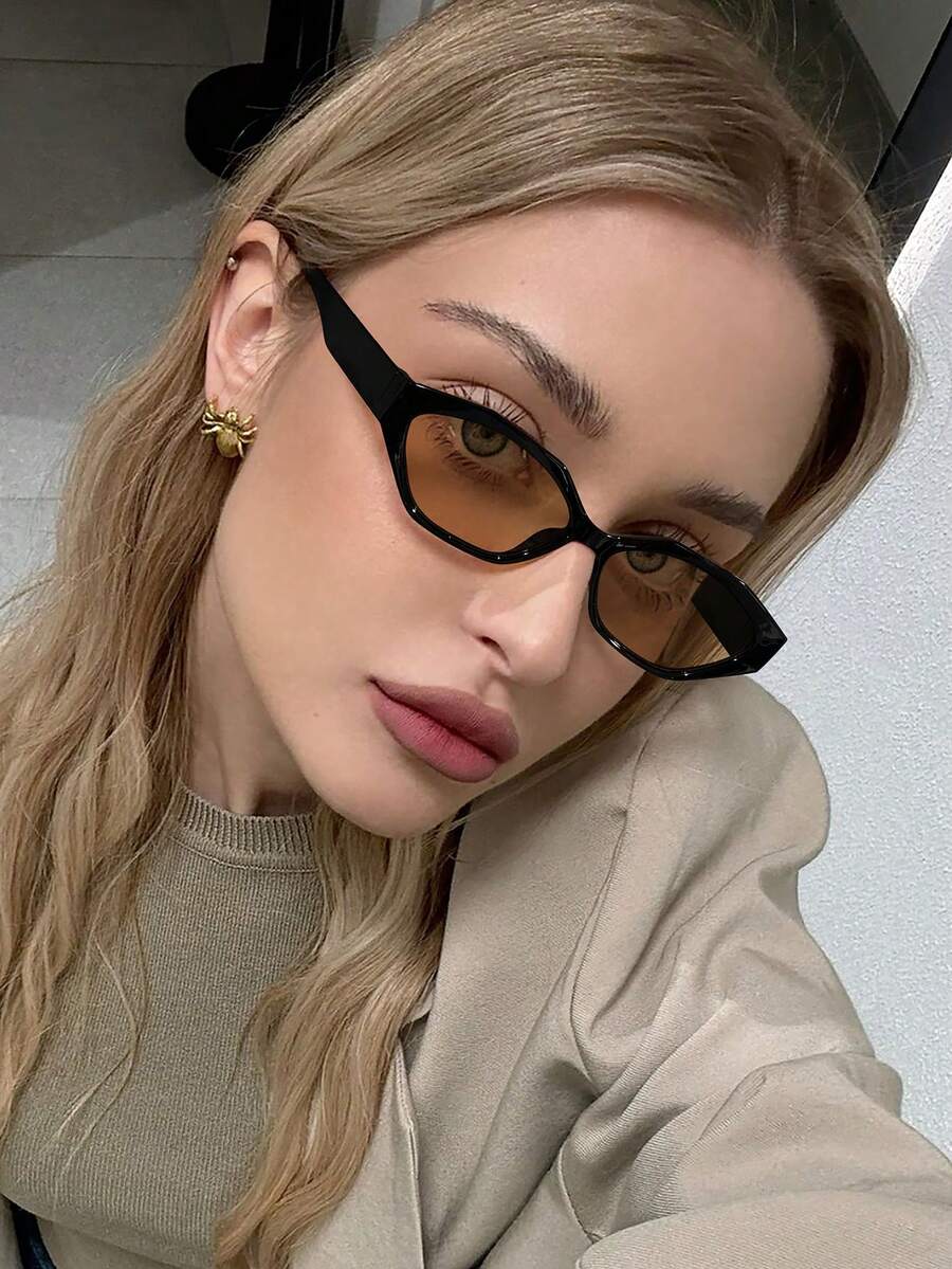 1 PC Women's Casual Fashion Glasses Irregular Polygon Cat-Eye Full Frame Poly-Carbonate Fashion Glasses Lightweight Frame For Outfit With Glasses Box