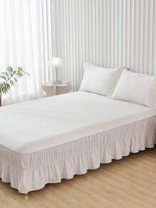 1pc Beige Solid Color Ruffle Edge Bed Skirt (1 Bed Skirt) Classic, Simple And Versatile, Made Of Synthetic Polyester Soft And Skin Friendly, Suitable For All Seasons, Indoor Bedroom Master Bedroom, Guest Bedroom, Secondary Bedroom Suitable For All Seasons - Beige - View 10