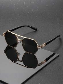 Dual-Bridge Multi-Frame Glasses, Unisex, Hollow-Out Temples, Suitable For Music Festivals And Street Outfits