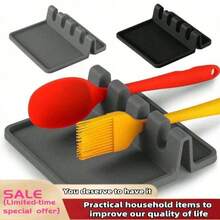 4pcs/Set Silicone Kitchen Utensil Holder Rack With Drip Mat, Heat Resistant Spoon Rest For Stovetop - Black - View 3