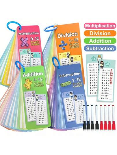 Math Game Cards, Including Addition, Subtraction, Multiplication And Division Flash Cards, Multiplication Flash Cards, Division Learning (Random Styles) (Pen And Ring Colors Random)
