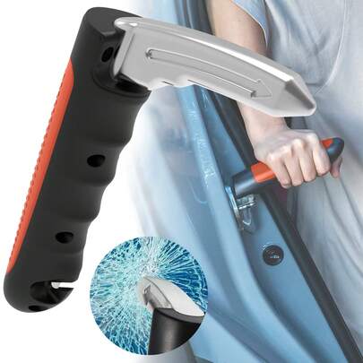 ANTSAY Asa Portátil de Coche Resistente, Mango de Soporte de vehículo, 3 en 1, Cortador de Cinturón, Rompecristales, Manija de Puerta de Bastón de Coche para Personas Mayores