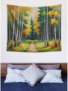 Birch Forest Autumn Wall Tapestry – Fall Tree Landscape Wall Hanging For Bedroom Dorm, Rustic Nature Art, Cozy Boho Home Decor Tapestries - Multicolor - View 8