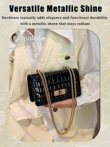 Women's Burgundy Faux Leather Crocodile Embossed Mini Chain Shoulder Bag, Fashionable Burgundy Bag , Red Bag, Faux Leather Solid Color Crocodile Embossed Fashion Mini Chain Crossbody Bag, Women's Burgundy Shoulder Bag, Fashion Personalized Box Bag, Minimalist Popular Dinner Bag, Elegant Shoulder Bag, Crossbody Street Casual Small Bag, Commuter Bag, Small Square Bag, Fall Decor, Travel Essentials, School Supplies, Travel Accessories - 酒紅色 - 查看 4