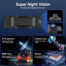 4K Rear View Mirror Dash Cam For Cars - 9.66" Touch Screen, Front And Rear Dual Recording, Wide Angle, Night Vision, Loop Recording | Includes 32GB SD Card | Ideal For Road Trips & Vehicle Security | Perfect Halloween/Christmas Gift - Premium Mirror Dash Cam-32G - 查看 4