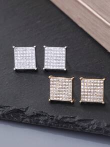 1 Pair Cubic Zirconia Kite-Shaped Stud Earrings, Silver/Gold Plated Jewelry, Fully Paved Design, Suitable For Daily Wear, Valentine's Day Gift, Ramadan Distribution, Ramadan Cuisine, Eid Al-Fitr Gift, Eid Al-Fitr Giveaway - Kite - View 3