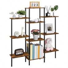 SHINOSKE 4-Tier BookshelfSmall Triple Wide Bookcase For Books CDs Movies Display Shelf With 10 Open Shelves For Living Room Home Office Balcony Rustic Brown - Xanh và trắng - Xem 2