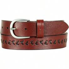 Women's Casual Leather Belts With Double Metal, Fashionable - 中心繫帶 - 棕褐色 - 查看 7
