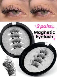 MAANGE 2对蓬松纤薄的磁性假睫毛，无需胶水即可打造自然猫眼妆效，短款磁性假睫毛条，可重复使用，无需胶水，适用于睫毛嫁接，不刺激皮肤，是日常通勤妆容的理想之选，也是送给女性的绝佳礼物，适合派对、工作、上学等场合。 - 半眼交叉款 - 查看 2