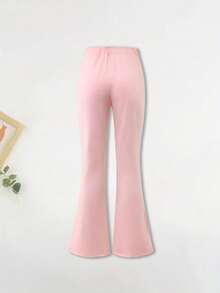 两件套女童蝴蝶印花短袖上衣和喇叭裤柔软休闲夏季套装 - 灰色 - 查看 7