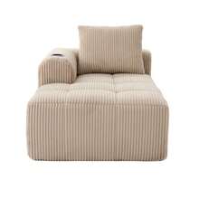 Comfortable Reclining Corduroy Sofa - No Assembly Required, Plush Sofa With Back Cushions, Side Storage Pocket For Remote Control And Mobile Phone, Built-In Cup Holder - Neat And Aesthetic. - 卡其色 - 查看 3