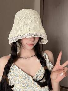 经典草帽，女士春夏沙滩遮阳帽，多功能渔夫帽，防紫外线 - 米色 - 查看 4