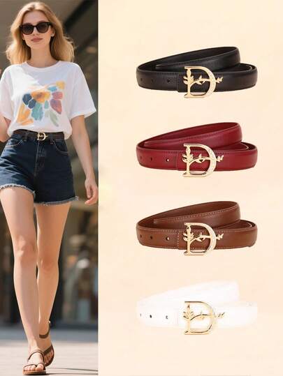 1 chiếc thắt lưng nữ khóa chữ DR, thắt lưng da công sở đa năng trang trí, phù hợp với quần jeans, màu nâu chất lượng cao.