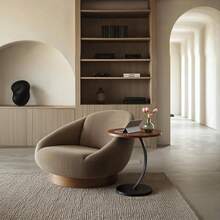 C Shaped Side Table, Round Sofa End Table, Portable Small Coffee Laptop Table For Living Room, Bedroom & Study, Multifunctional Bedside Table For Home Use - Brown - View 3