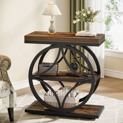 Tribesigns Side Table For Living Room, Narrow Small End Table With 3-Tier Storage, Industrial Bedside Nightstand With Metal Frame, Rustic Brown