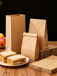 10/25/50pcs Candy Bags, Sandwich Bags, Bread Bags, Gift Bags, Paper Lunch Bags, Brown Snack Bags Bulk, Nut Bread Candy Packaging Bags, Paper Food Takeout Bags, Suitable For Crafts, Lunch, Bread, Sandwiches, Candies, Snacks, Baked Goods - Multicolor - View 3