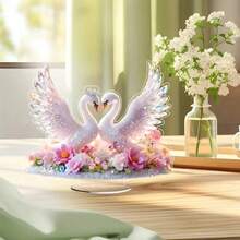 Decoración de soporte plano de cisne de acrílico 2D, regalo artesanal para el Día de San Valentín, Día de la Madre, Día del Padre, Pascua - Multicolor - Ver 2