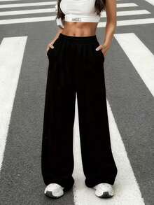 大码女式时尚百搭休闲裤，秋冬季 - 黑色 - 查看 2