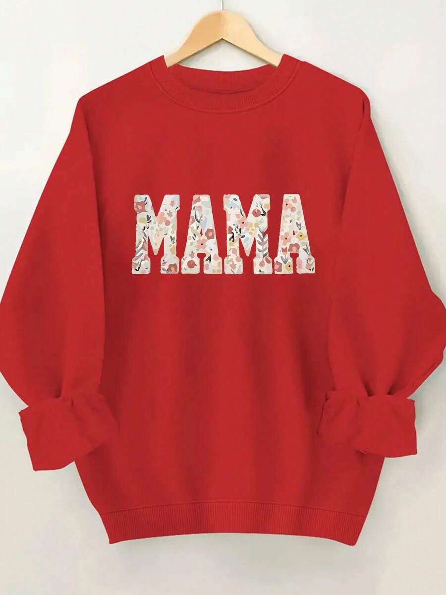 Sudadera de Cuello Redondo Talla Grande con Impresión de Letras MAMA - Rojo - Ver 1