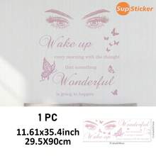 SUPSTICKER 1PC, Size 11.61 X 35.4 Inches, PVC Self-Adhesive Wall Decals, Black/Pale Pink Boho-Chic Stickers (Featuring English Phrases, Butterflies, Floral Motifs, And Eye Makeup Elements). Peel-And-Stick Removable Design. Ideal For Entryway Walls, Vanity Surfaces, Desk Backdrops, Wardrobe Doors, And Hallway Mirrors. Perfect For Creating Ambiance, DIY Furniture Makeovers, And Wall Refreshes.
