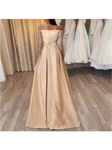 2026 Women's Banquet Long Sleeve Temperament Ladies Annual Meeting Host Aura Queen Sequin Evening Dress - 金色 - 查看 3