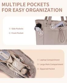 Puffer Tote Bag With Cup Holder & Laptop Compartment & Trolley Sleeve For Travel, Work, Nurse, Women - Camel - View 4