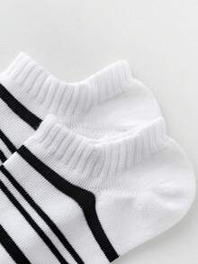 5/10 Pairs Kids Socks, Black & White Striped Sports Ankle Socks, Fashion Casual Breathable Soft Invisible Socks, Suitable For Daily Wear, Back To School, Holidays, Outdoor Sports - Multicolor - View 5