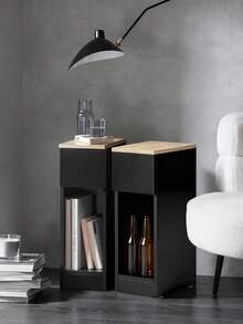 SoBuy FBT111-SCHx2 Nightstand 2-Piece Set With Drawer For Box Spring Bed, Sofa Table, 2 Pieces, Narrow Side Table, Telephone Table, Nightstand, Bedside Table, Black, WDH Approx.: 20x60x35cm - Black B20 X T35 X H60 cm - View 3