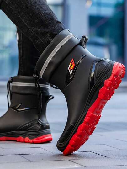 男士英式户外抽绳收紧防滑防水钓鱼沙滩巡逻雨靴