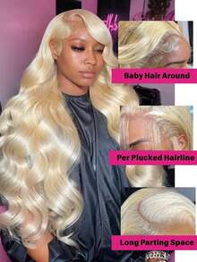 32英寸613号13x4蕾丝前假发，真人发，波浪金发，180%密度，613号蕾丝前假发，女士真人发，预先拔毛，掉发极少，质地柔软，外观自然，适合日常佩戴。 - S613 - 查看 4