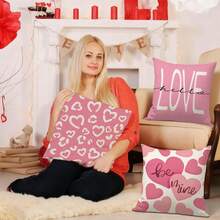 4 件装情人节抱枕套，尺寸分别为 16x16 英寸/18x18 英寸/20x20 英寸，情人节装饰 - 心形、爱心、XOXO、粉色情人节抱枕套、装饰靠垫套、情人节沙发抱枕 - 西瓜粉 - 查看 7