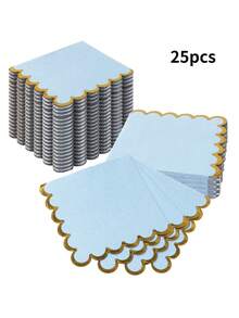 25 piezas/Set, 50 piezas/Set, 75 piezas/Set, Servilletas de fiesta de color azul crema sólido con lámina de platino ondulada, gruesas y suaves absorbentes, servilletas de papel suave de 2 capas, desplegadas 24cm*24cm, adecuadas para: boda, fiesta de té, decoración de fiesta de cumpleaños, decoración de fiesta, suministros de fiesta, decoración de vacaciones - Azul cremoso - Ver 10