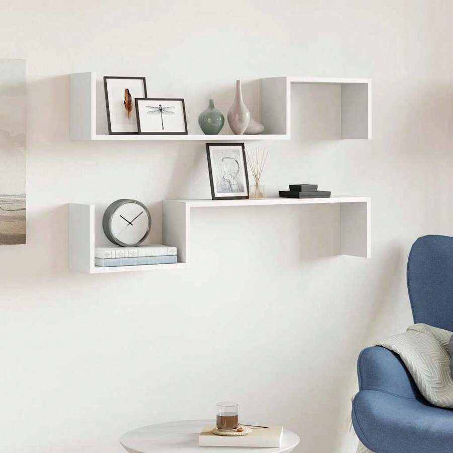 Larryhot Estantes de pared 2 uds madera contrachapada blanco 100x15x20cm, Fácil de montar, elegante y hermoso, y conveniente para almacenar artículos, es una opción ideal para el almacenamiento y la decoración del hogar. - Blanco - Ver 1