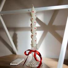 半支螺旋锥形蜡烛 - 心形和嘴唇贴纸设计，可爱浪漫长杆蜡烛，小巧扭曲烛台 - 无烟，适合家居装饰蜡烛、毕业典礼、房间装饰、婚礼装饰、桌面装饰、香氛礼品、生日礼物、情人节礼物，营造浪漫氛围 - 彩色 - 查看 6