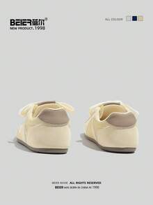 BEIER Casual New Fashion Versatile Leather Casual Shoes, Women Round Toe Flat Lace-Up Sneakers - Yellow - View 5