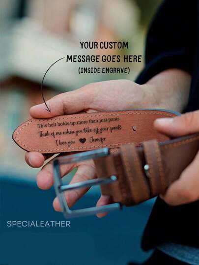 Customized Handmade Leather Belt, Suitable For Husband, Father's Day, Anniversary, Engraved Belt, Groom Gift, Boyfriend Gift, Interesting Gift For Customized Men's Belt