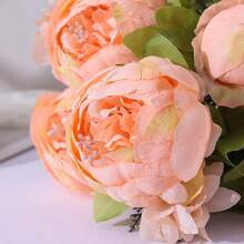 Duovlo Springs Flowers Artificial Silk Peony Bouquets Wedding Home Decoration,Pack Of 1 (Spring Orange-Pink),20.87*3.5,SpringOrange-Pink - 春季橙粉紅色 - 查看 6