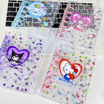 A7透明活页夹，6孔软皮笔记本活页夹，透明活页装订封面，可拆卸圆形活页夹