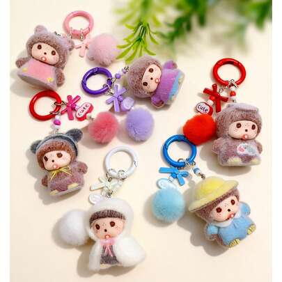 Muñeca Monchichi con felpa adorable, decoración DIY, llavero, accesorio de bolso, colgante kawaii