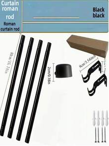 1pc Black Metal Curtain Rod, Heavy Duty Adjustable Single Rod For Bedroom, Living Room, Patio, Kitchen, Farmhouse Home Decor, Easy Installation - Multicolor - View 9