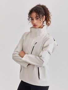 1pc Solid Color Lightweight Windbreaker Jacket, Spring/Autumn Outdoor Sports Hooded Waterproof Windproof Running Hiking Coat White - White - View 4