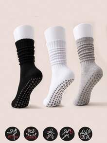1/2/3/4 Pairs Women Non-Slip Pilates Yoga Socks, Anti-Slip Socks, Shock-Absorbing Sports Socks, Professional Fitness Pilates Non-Slip Long Socks For Leggings, Dance Sports Adult Floor Socks. All Season, Valentine's Day Gift, Gift For Girlfriend/Mom - Multicolor - View 11