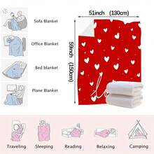 超柔软法兰绒保暖毯，红色爱心“爱”字设计，情侣专属，适用于沙发和卧室，2026新年/情人节礼物 - 彩色 - 查看 11