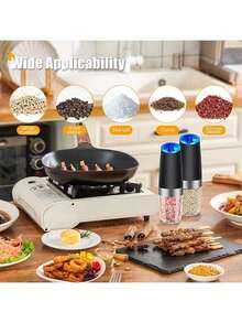 2PCS Electric Salt & Pepper Grinder Set – One-Hand Automatic Gravity Mill With Adjustable Coarseness, LED Light, Battery Powered Stainless Steel Spice Grinder For Home Kitchen, Dining & BBQ - màu đen - Xem 6