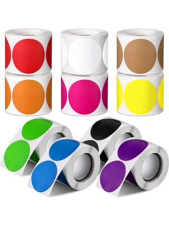 1 rulle 5 cm prickklistermärken, cirkelfärgkodande etiketter, självhäftande runda klistermärken för filklassificering, inventering, organisering, cirkelpricketiketter, cirkelklistermärken för kontor, klassrum, familj, högtidsfirande, högtidsväggdekorationer, skolanvändning, alla hjärtans dag-dekoration