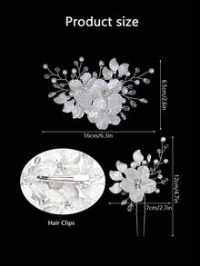 三件套大花朵新娘婚礼发夹，水晶珍珠发夹，头饰，新娘发饰，珠宝，钻石镶嵌，闪亮浮雕，白色花朵