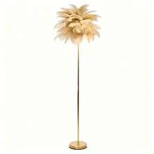 1pc Creative Ostrich Feather Floor Lamp, Dimmable 3-Color Changing Warm Lighting For Bedroom, Living Room, Wedding Decor, Charging Version Includes 1 Data Cable - Gold Charging Version - View 15