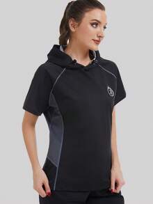 女士短袖桑拿服，女士桑拿束腰带，减肥桑拿服，春季健身服 - 黑色 - 查看 6