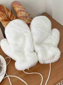 1 Pair Women's Fluffy Mittens Gloves, Warm Thick Thermal Lined, Suitable For Outdoor Cycling, Winter,Travel,Festival,Party,Camping - Full Coverage Lian - View 6