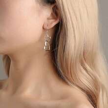 Fashionable Silver-Plating Double Heart Shaped Long Earrings Women, Suitable Daily Outings, Travel And Vacation - 銀色 - 查看 6